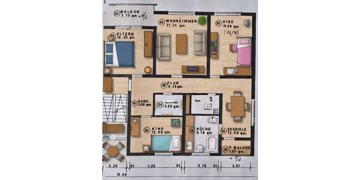 Etagenwohnung Esslingen am Neckar Zollberg - 4 Zimmer, 111 m&sup2;, 420.000&euro; | Angebot:26657618