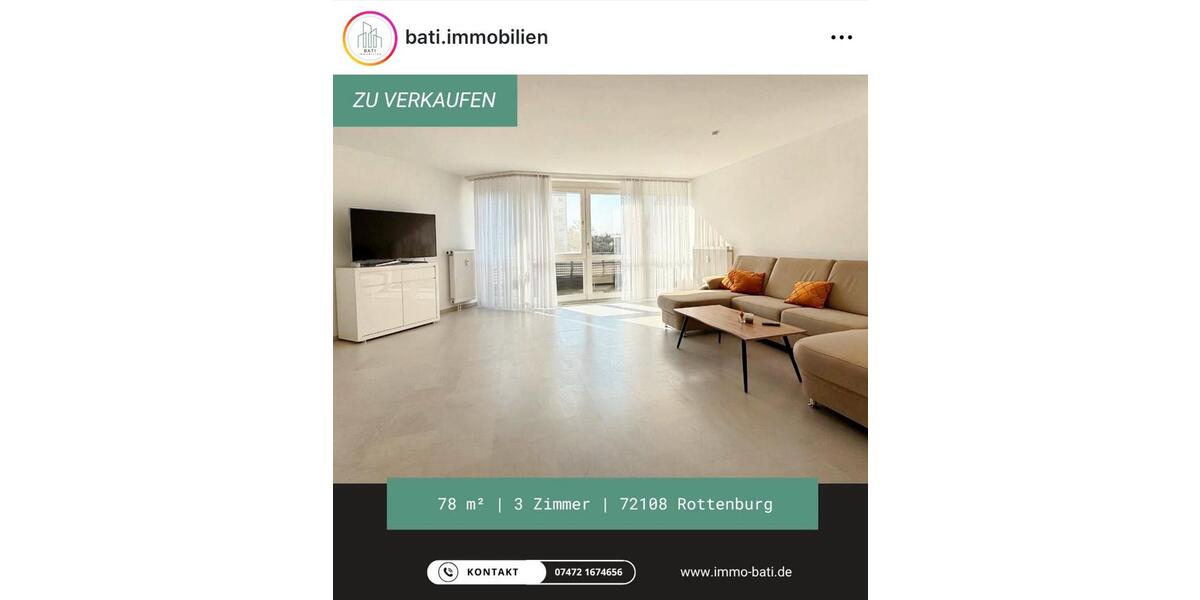 Etagenwohnung Rottenburg am Neckar - 3 Zimmer, 78 m&sup2;, 314.000&euro; | Angebot:26088057