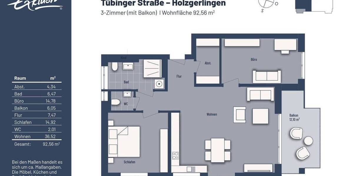 Etagenwohnung Holzgerlingen - 3 Zimmer, 92 m&sup2;, 589.000&euro; | Angebot:25690425