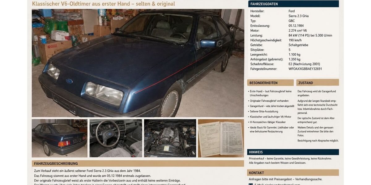 Ford Sierra 70.000 km 7.490 &euro; Mössingen 72116