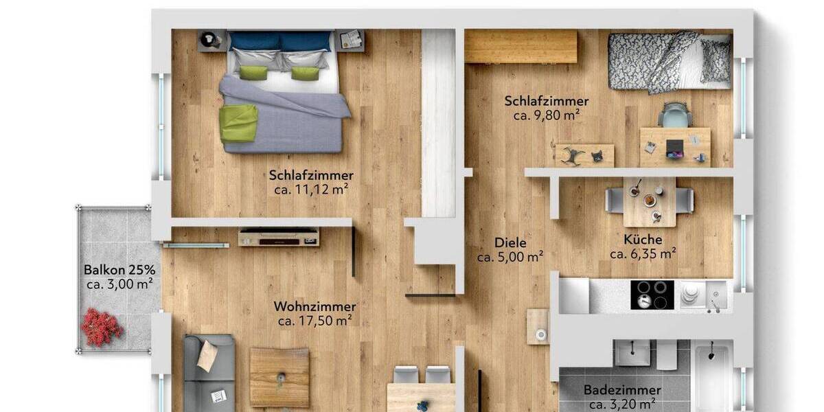 Etagenwohnung Metzingen - 3 Zimmer, 56 m&sup2;, 179.000&euro; | Angebot:26040297