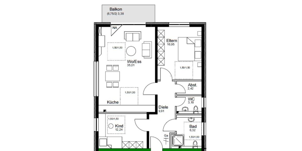 Etagenwohnung Gäufelden - 3 Zimmer, 88 m&sup2;, 1.300&euro; | Angebot:25857979