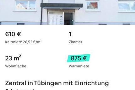 Wohnung Tübingen Derendingen - 1 Zimmer, 23 m&sup2;, 875&euro; | Angebot:25977690