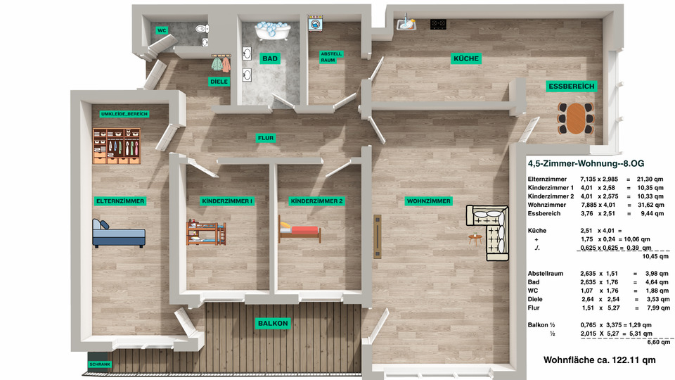 Etagenwohnung Böblingen - 4.5 Zimmer, 122 m&sup2;, 426.200&euro; | Angebot:25547343