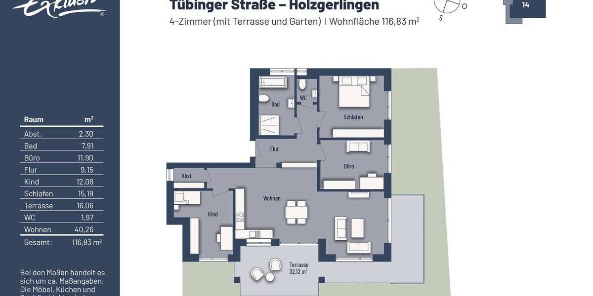 Etagenwohnung Holzgerlingen - 4 Zimmer, 116 m&sup2;, 745.000&euro; | Angebot:25690420