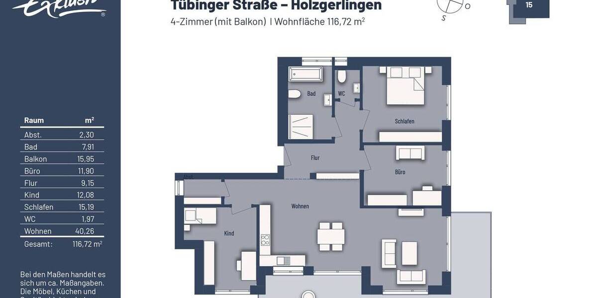 Etagenwohnung Holzgerlingen - 4 Zimmer, 116 m&sup2;, 745.000&euro; | Angebot:25690438