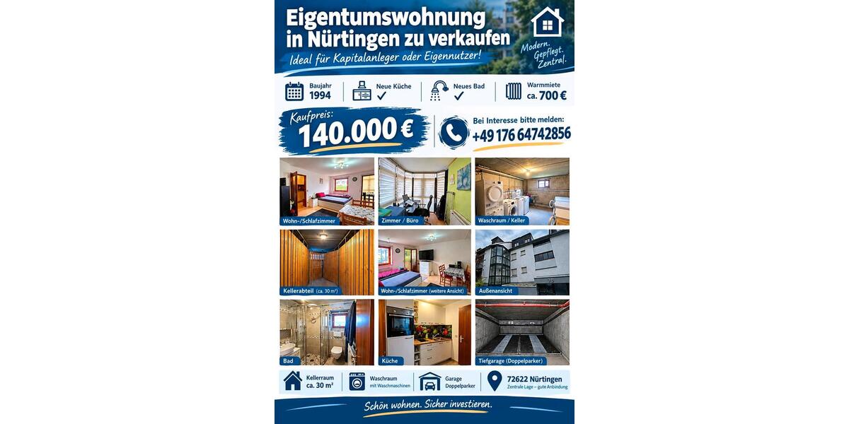Erdgeschoßwohnung Nürtingen - 1 Zimmer, 30 m&sup2;, 160.000&euro; | Angebot:27551170