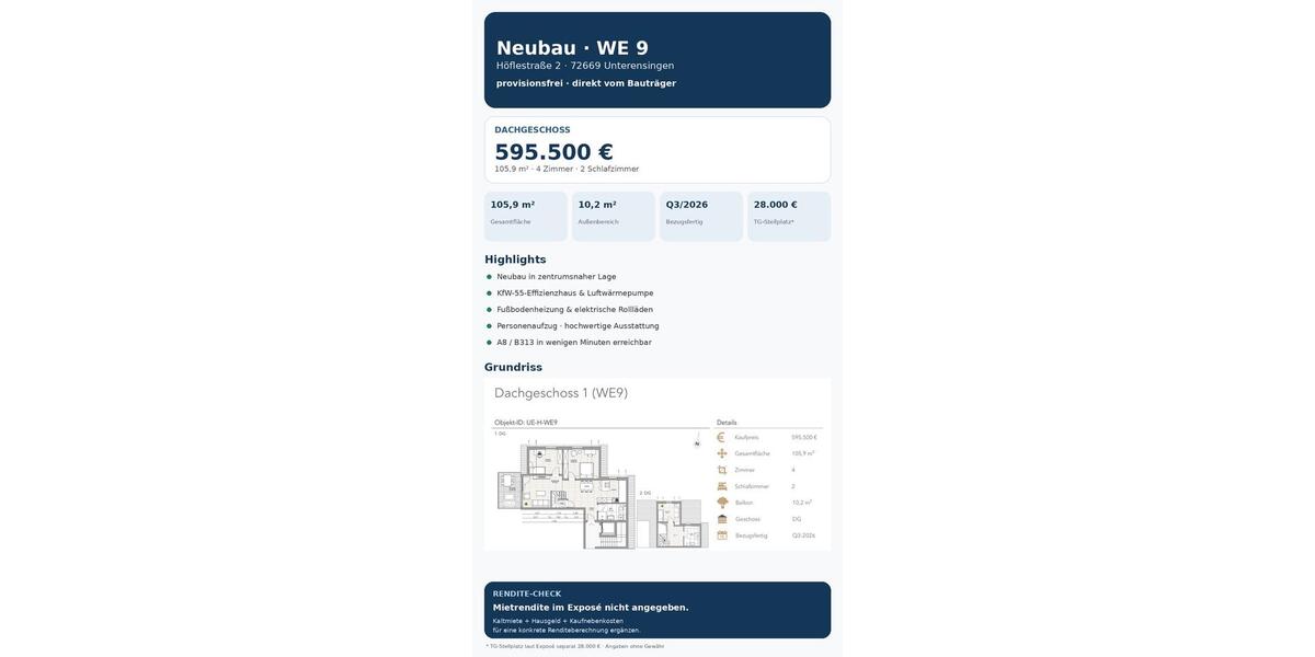 Dachgeschoßwohnung Unterensingen - 4 Zimmer, 106 m&sup2;, 595.500&euro; | Angebot:27598508