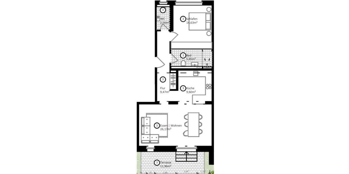 Erdgeschoßwohnung Sindelfingen - 2 Zimmer, 73 m&sup2;, 1.135&euro; | Angebot:24400065