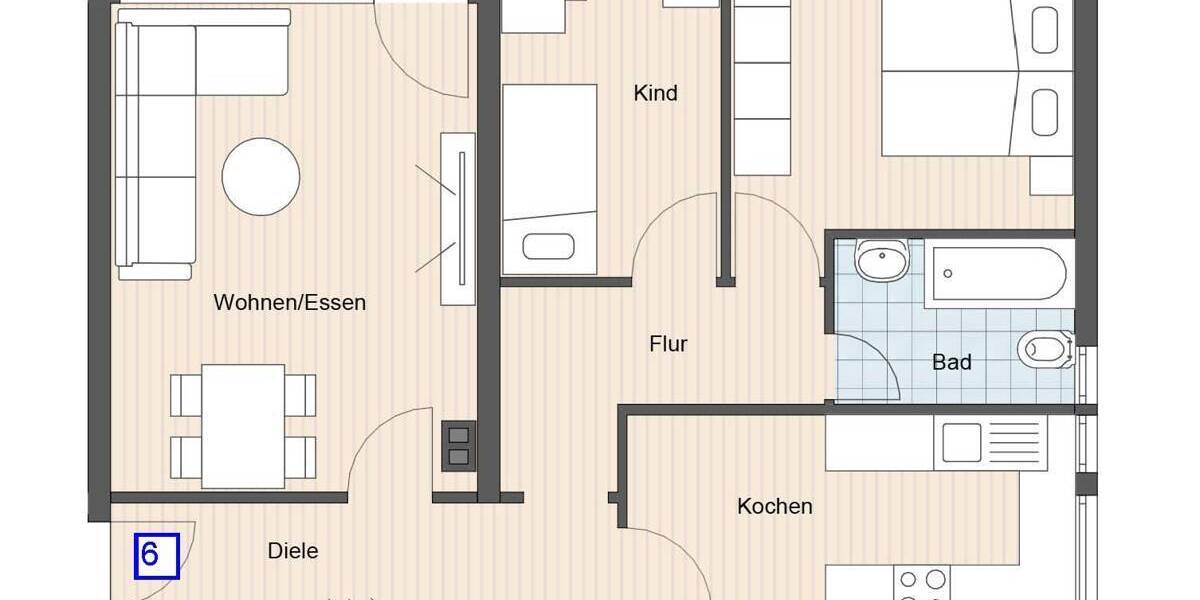 Etagenwohnung Ostfildern Scharnhausen - 3 Zimmer, 68 m&sup2;, 233.000&euro; | Angebot:25701201