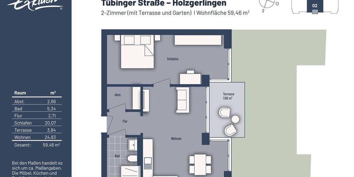 Etagenwohnung Holzgerlingen - 2 Zimmer, 59 m&sup2;, 379.000&euro; | Angebot:25690433