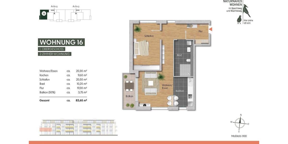 Etagenwohnung Rottenburg am Neckar - 2 Zimmer, 84 m&sup2;, 1.121&euro; | Angebot:23705802