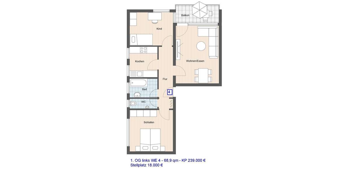 Etagenwohnung Ostfildern Scharnhausen - 3 Zimmer, 68 m&sup2;, 279.000&euro; | Angebot:25801969